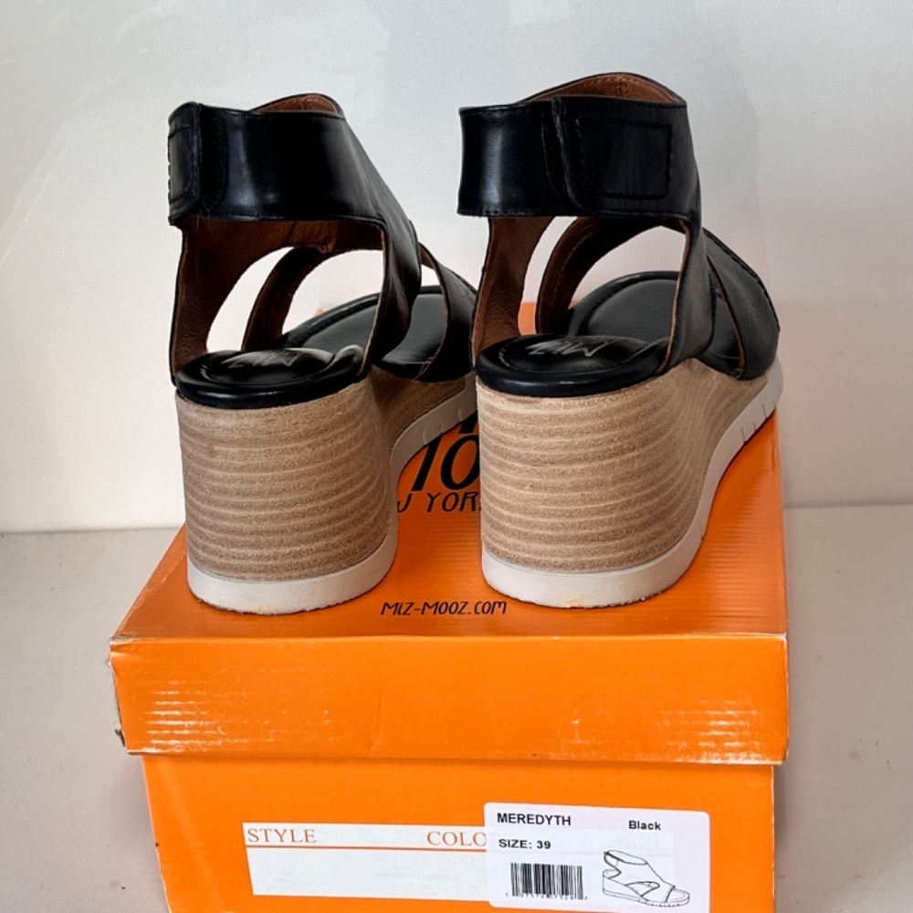 Miz Mooz Black Leather Wedge Sandals - Picture 6 of 8